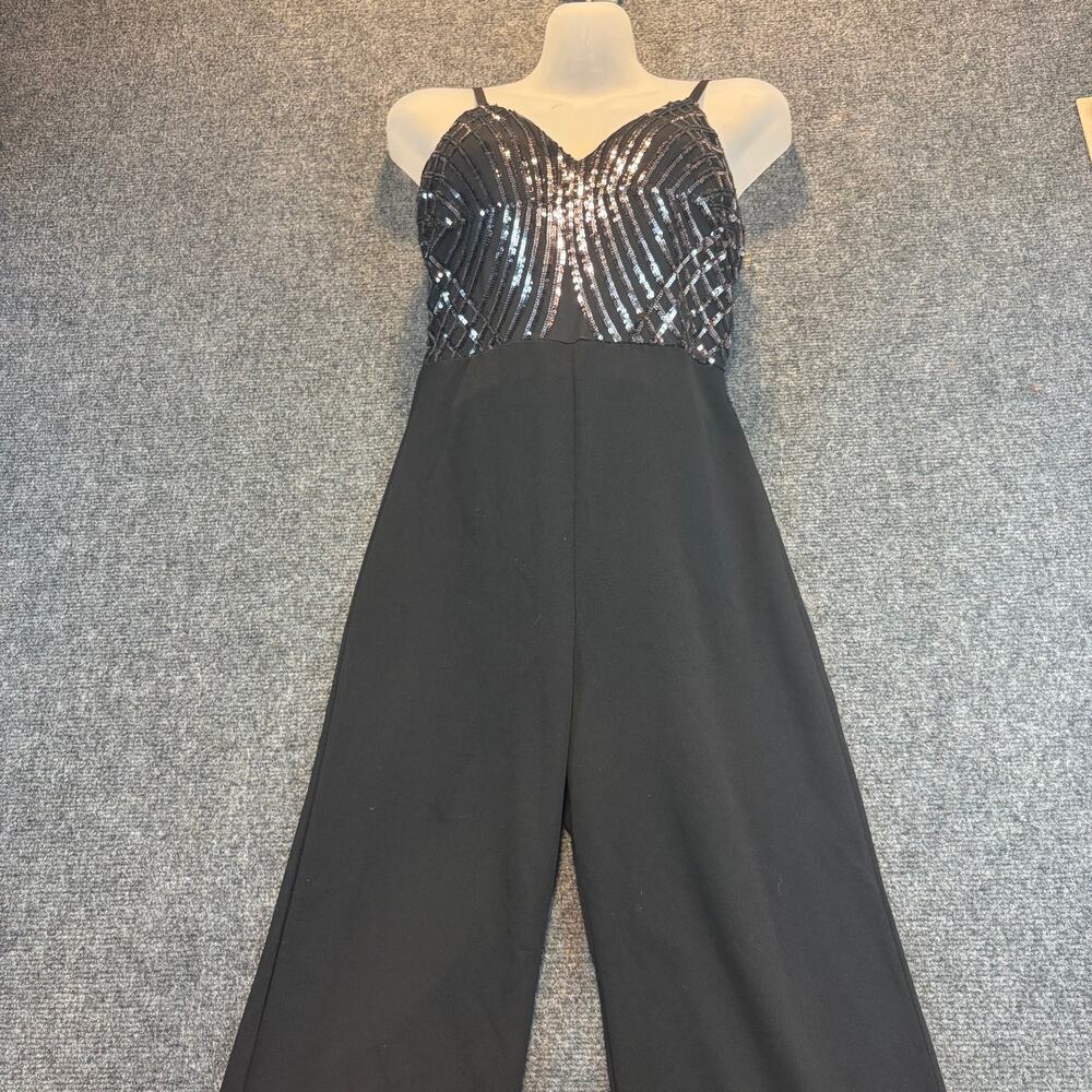 Haute Monde Black Sequin Bodice Wide Leg Jumpsuit Party Cocktail Size Medium